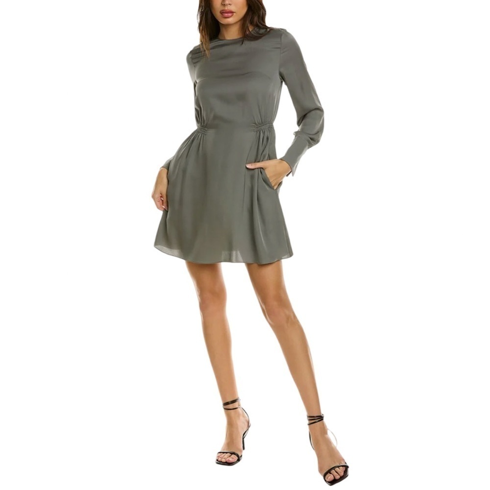 ELIZA J Silk Belted Dress in Dove Grey